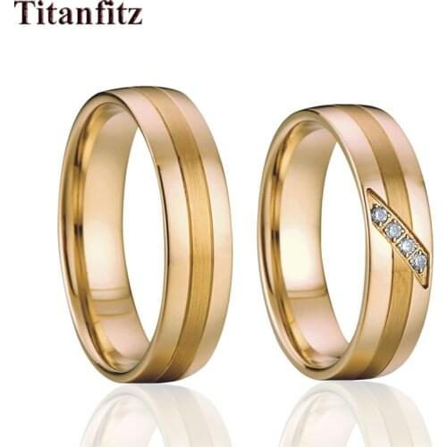 Love Alliances Classic marriage his and hers Couple Wedding Rings set for men and women Gold Color Eco stainless steel jewelry
