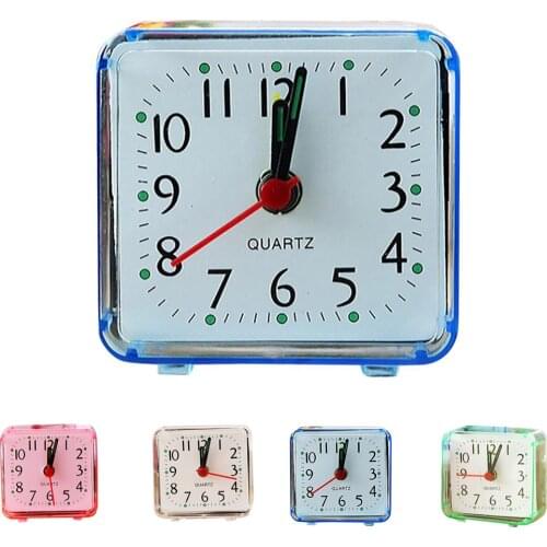 Square Small Bed Alarm Clock Transparent Case Compact Travel Alarm Clock Cute Portable Children Student Table Desk Clock