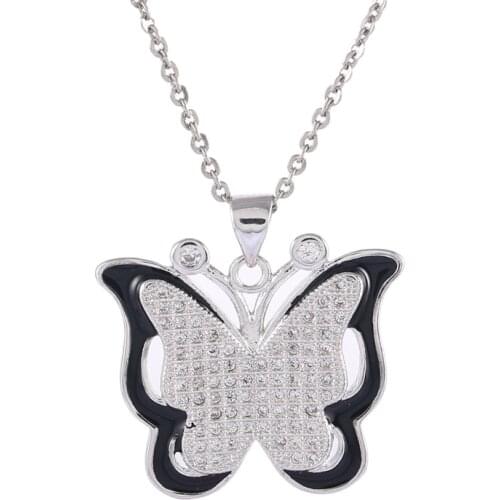 Hot Korean jewelry Butterfly Drop Oil Charm Micro Pave CZ Enamel Animal Pendant Women Necklace Brass Chian Necklace Choker