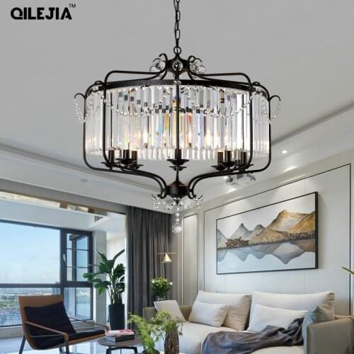 Chandelier Master Bedroom Living Room Dining Room Retro French Light Luxury Simple Modern Shop Black European Crystal Lamp