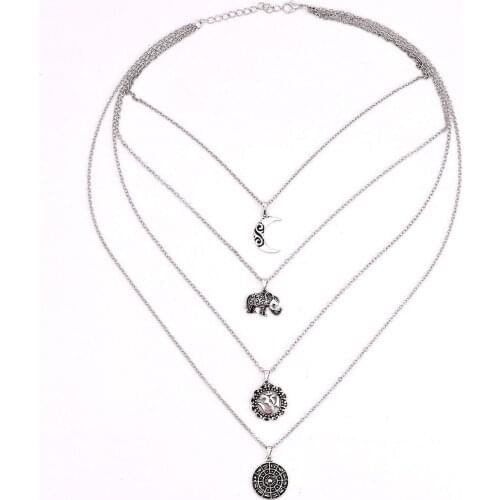 Fashion Boho Necklace Women Choker Gift Multi-layer Crystal Pendant Jewelry Long Chain