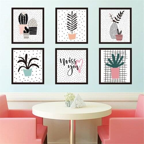 Miss You Wall Sticker Potted Plants Cactus Wallpaper Home Decoration Living Room Sofa Background Self Sofa Adhesive Stickers