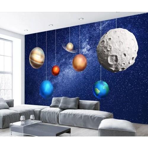 Bacal Custom Hand-painted space star blue sky childrenkids room background wall painting 3D wallpaper mural huda beauty