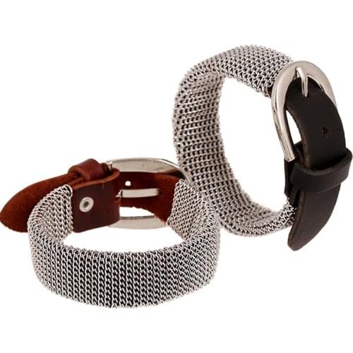 2017 New Mesh Chain Bracelets Fashion Brand Belt-clasps Classic Leather Metal Silver Plated Bracelets for Women Men Jewelry