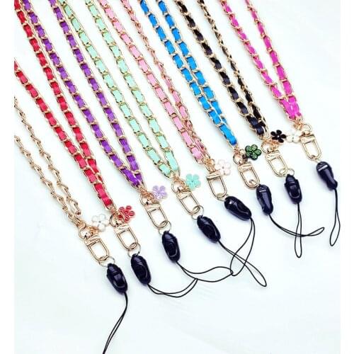 New chain wear PU leather mobile phone strap lanyard metal lanyard color neck pendant lanyard key chain rope for Women