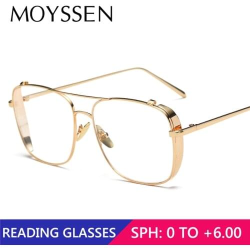 Men Brand Design Retro Tony Square Oversized Reading Glasses Iron Man Metal Frame Double Beam Presbyopia Prescription Eyeglasses