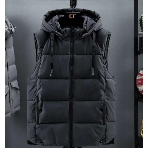 Autumn Wintermen Clothing Streetwear Vest New Cotton Vest Mens Extra-Large Cotton Waistcoat Detachable Cap Keep Warm Vest