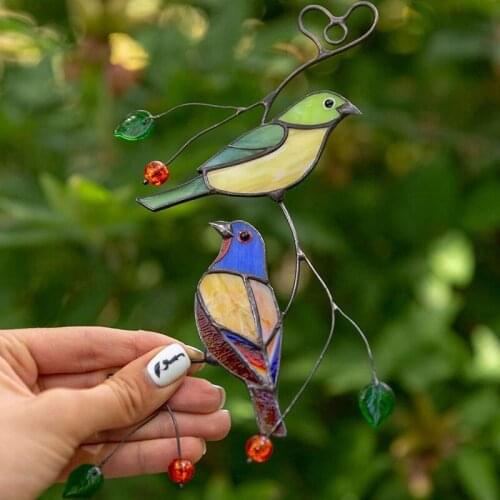 Multicolor Bird Color Lantern Window Panel, Bird Series Art Decoration Pendant, Home Decoration, Gift for Bird Lovers