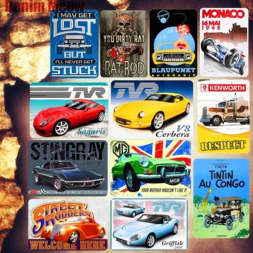 Racing Car Poster Classic Old Car Vintage Metal Tin Signs Garage Car Pub Home Decor Famous Car Wall Stickers Truck Signs ZSS11