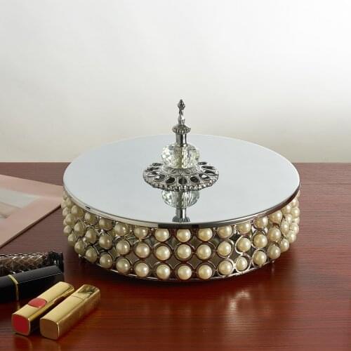 Silver Golden Mirror Base Tray with White Faux Pearls Decor Vanity Storage Large