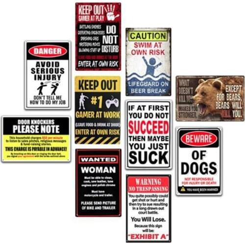 Warning Metal Poster Monitoring Warning Tin Signs Poster Security Warning Labels Attention Caution Sticker Mark Beware of Dog