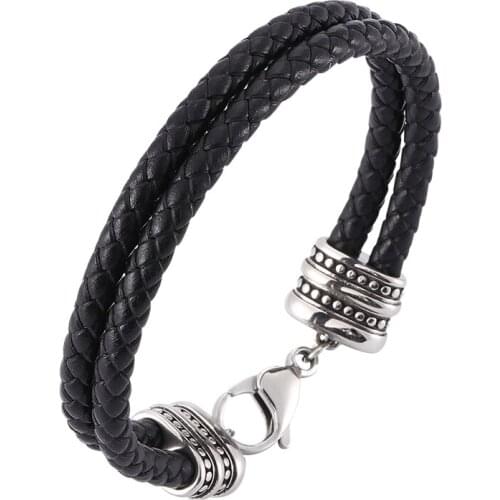 Simple Genuine Leather Bracelet Double Layer Black Bangle For Male Unisex Accessories Jewelry For Birthday Gift SP0173