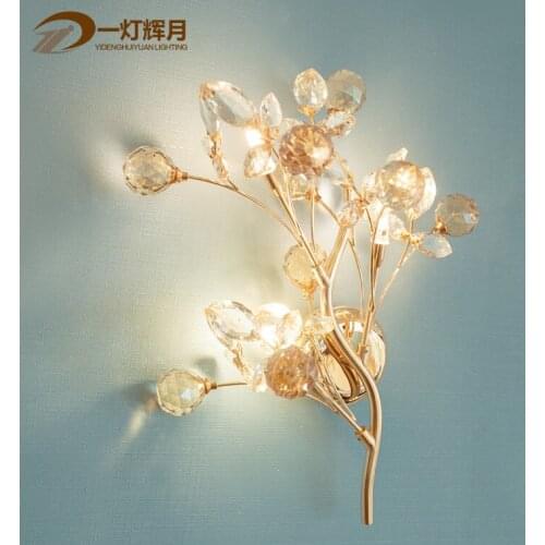 TUDA European Style Luxury Led Branch Crystal Wall Lamp Stair Lamp Bedroom Light TV Background Bedside Wall Lamp 3 Head