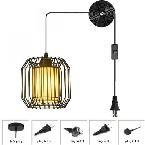 Create for Life Rustic Metal Cage Plug In Hanging Lamp Fixture, Industrial Flush Mount Ceiling Light, Black Pendant Lighting