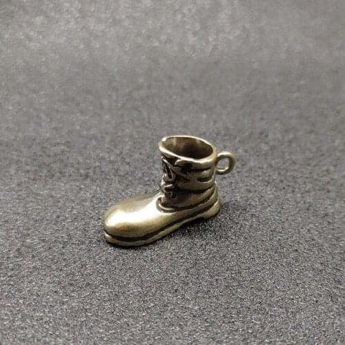 Antique Solid Brass Boots Miniature Figurines Retro Copper Animal Tea Pet Desktop Ornament Decor Crafts Keychain Pendants