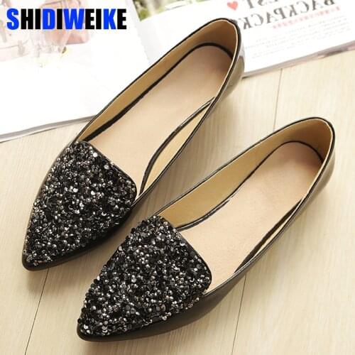 Female shoes 2021 tide wild sequins shallow mouth pointed toe leather flats women Casual shoes n622