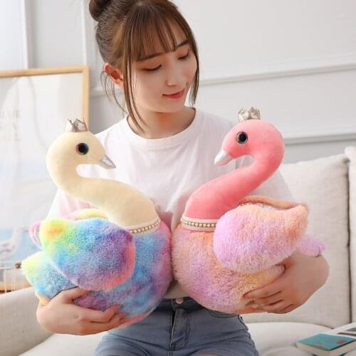 1pc 25/30/40cm Rainbow Plush Flamingo Toys Kawaii Stuffed Swan with Crown Soft Doll Baby Kids Toys Christmas Gift for Girls