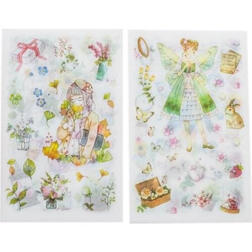 15packs/lot DIY watercolor deer Fairy girl adhesive paper Sticker hand account diary album label Countryside style/school office