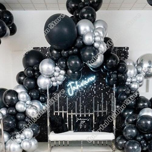 158pcs Silver Black Latex Balloon Arch Wedding Birthday Valentine Party Backdrop Holiday Dinner Table Decoration Event Garland