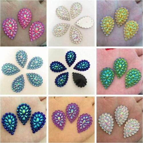 18PCS Bling AB Resin Teardrop Flatback Rhinestone Wedding Buttons 2 Hole U PICK D23*3