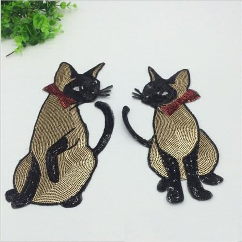 20pcs Iron On Patches parches Cat Sequined Patch For Clothing Glitter Embroidered Motif Art Appliques Jacket Sweater Accessories