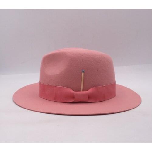 202107-nao-pink wool tip of a matchstick Webbing lady fedoras cap women leisure panama jazz hat