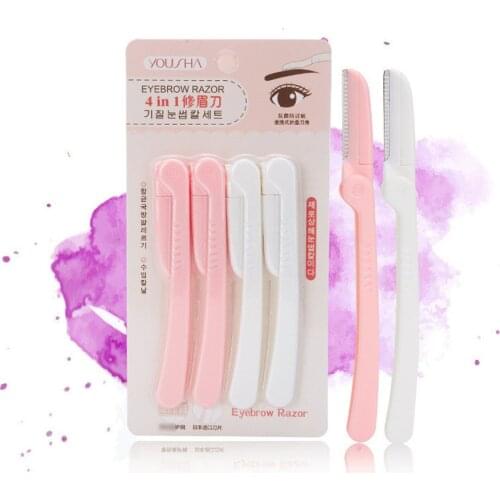 4 Pcs Safe Eyebrow Trimmer Portable Razor Protective Net Professional Hair Remover Stainless Steel Shaver Makeup Tools E1033