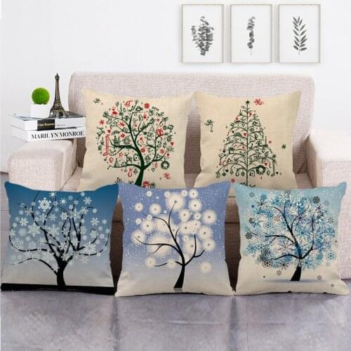 45cm*45cm Christmas winter tree design linen cotton pillow covers sofa pillow case cushion cover