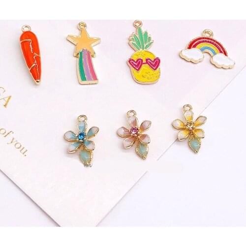 Alloy Drop Oil Accessories Girl Heart Meteor Flower Rainbow Jewelry Hanging Diy Earrings Handmade Material