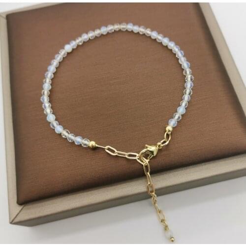 Faceted White Opal Bracelet Delicate Adjustable 14K Gold Filled Chains Natural Stone Pulsera Mujer Boho Women Jewelry Bracelet