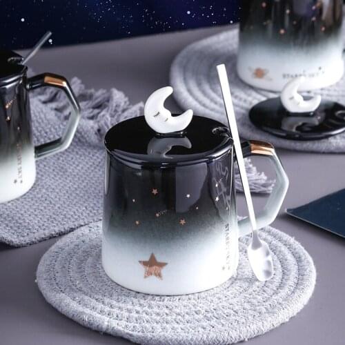 Mack cup with cover spoon personality trend ceramic water cup Nordic milk coffee tea cup