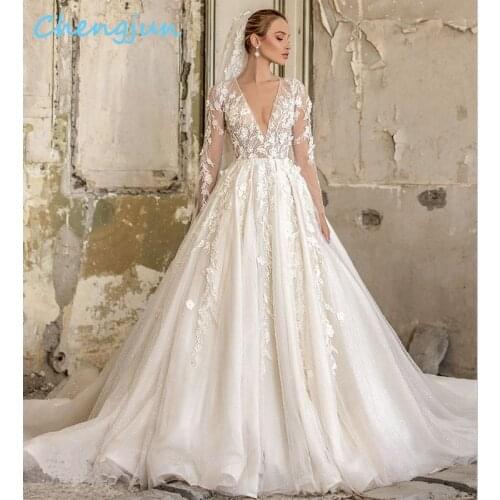 Chengjun 2020 Ivory Princess Lace Bridal Wedding Gowns For Women
