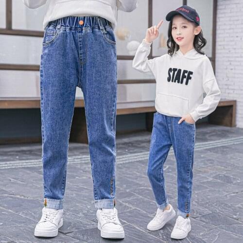 Spring Autumn Kids Jeans For Girls Lovely Children Denim Pants Casual Trousers Teenager Girls Jeans For 4-14Y Child Jean Pants