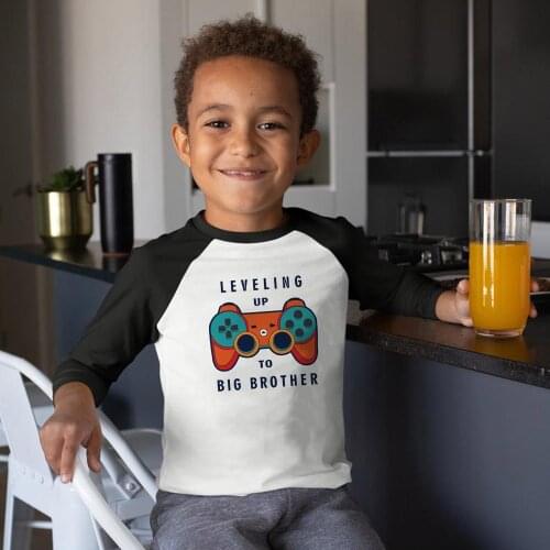 New Kids Boys Autumn ralgan T-shirts Long Sleeved T Shirt Children promoted to big brothers Tees black red ralgan Tops clothes