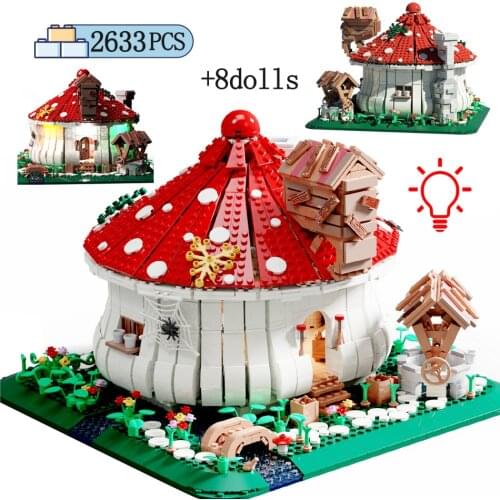 City Street View LED Mushroom House Friends Architecture Bricks Model DIY Creator Figures Building Blocks Toys for Children Gift