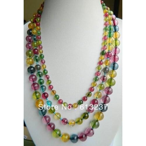 Hot free Shipping new Fashion Style diy Noblest simulated Multicolor 6-10mm 3row Tourmaline Necklace 17-19" MY5164