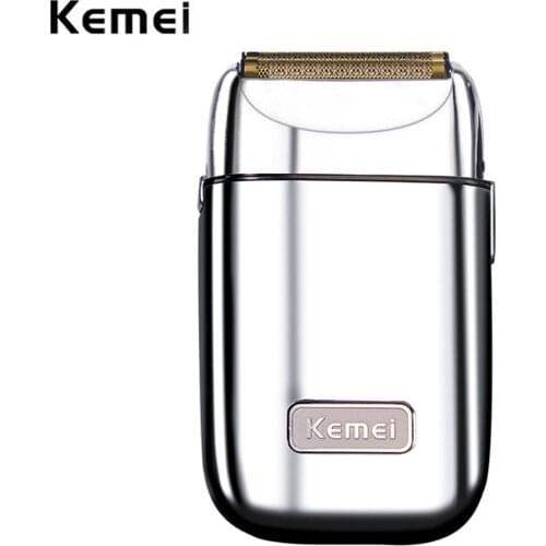Kemei Pro Barberology Metal Double Foil Shaver Titanium Super Close Razor Cordless Zero Retractable Trimmer for Finishing Gold
