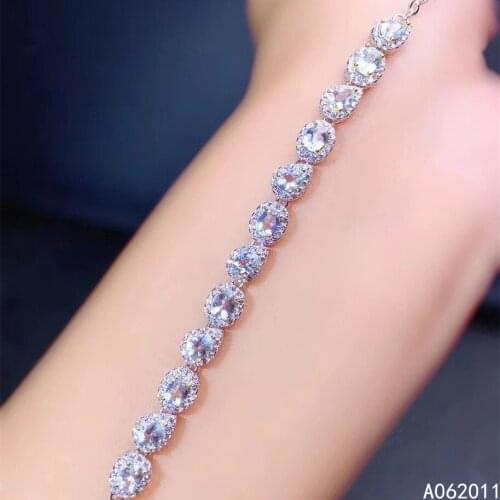 KJJEAXCMY fine jewelry natural Aquamarine 925 sterling silver luxury girl new hand bracelet support test hot selling