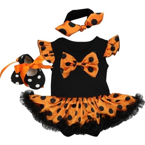 Halloween Costume for Girls Theme Party Cute Baby Girls Outfits Flutter Sleeve Romper Dress 3pcs Set Halloween Party Clothes