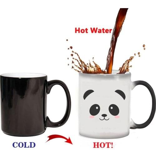 2019 New Cute Panda Mug Heat Reveal Mug Ceramic Color Changing Coffee Mugs Magic Tea Cup Mug As Gift for Friends Free Shipping