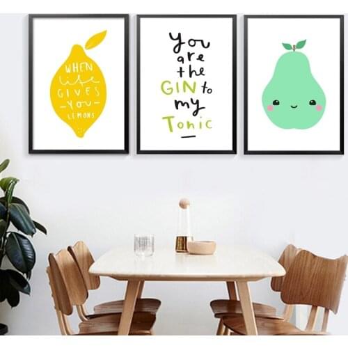 Kitchen Nordic Canvas Prints Wall Art Decor - Fresh Fruit and Kawaii Lemon Picture Canvas Painting Home Dining Room Art Decor