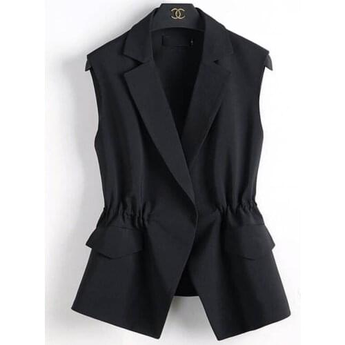 M-3XL New OL Fashion Women Suit Vest Short Style Elastic Waist Slim Elegant Office Big Size Female Tops Black White Jackets