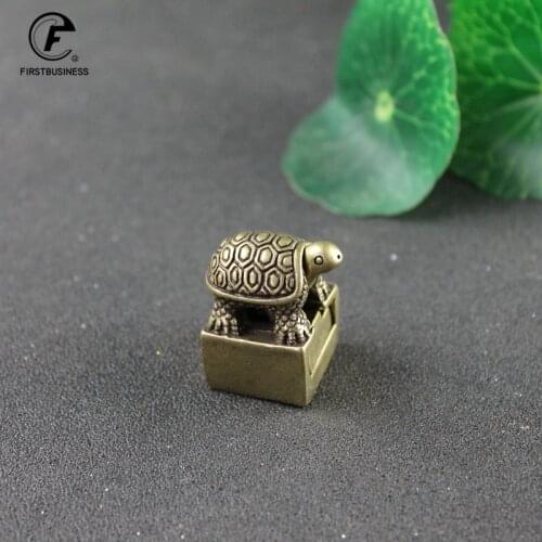 Solid Pure Brass Small Turtle Seal Statue Chinese Feng Shui Lucky Home Decorations Ornaments Lovable Animal Figurines Desk Decor