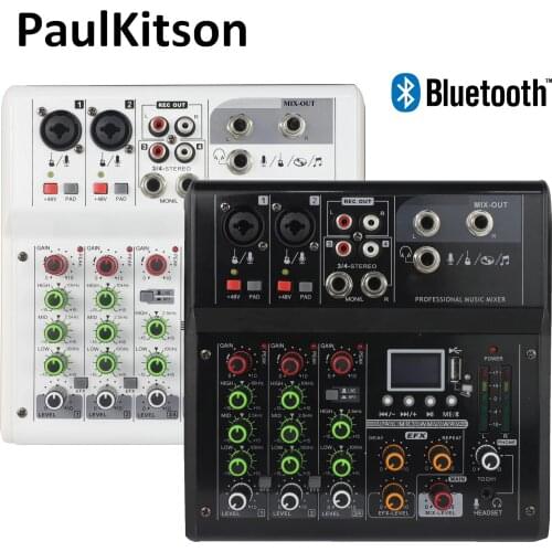New V04 Multi-Purpose 4 Channels USB Audio Mixer With Bluetooth Record Computer Playback 48V Phantom Power Delay Repaeat Effect