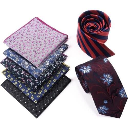 Fashion 7.5cm Floral Paisley Men Tie Set Bule Red Solid Striped Floral Handkerchief Necktie For Men Business Wedding Ties Set