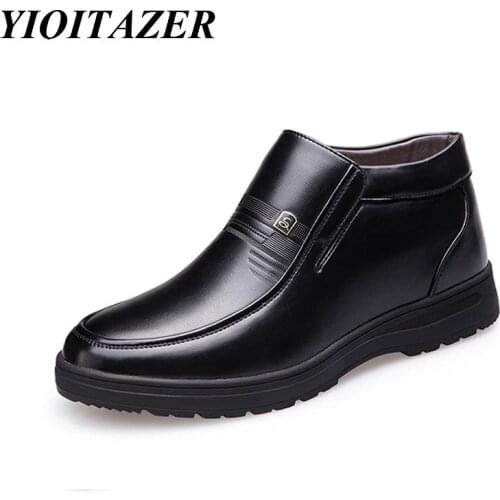 YIQITAZER 2017 Hot Sell New Fashion Winter Leather Shoes Fur Boots Man,Slipony Warm Snow Wool Boots Men Ankle Shoes Black Brown