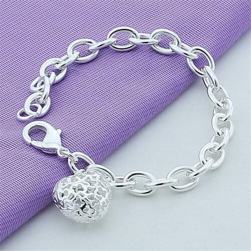 NEW 925 Silver Delicate Mesh Heart Pendant Bracelet For Women Wedding Engagement Birthday Anniversary Fashion Jewelry TrendyGift