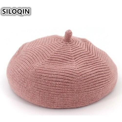 SILOQIN New Gorra Female Spring Autumn Berets Wool Knitting Painter Fashion Grace Miss Brand Beanie Hat Casquette 2021