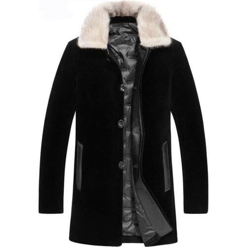 The new style of sheep shearing and fur all-in-one mens wool, leather, fur and mink lapel mid-length coat jacket