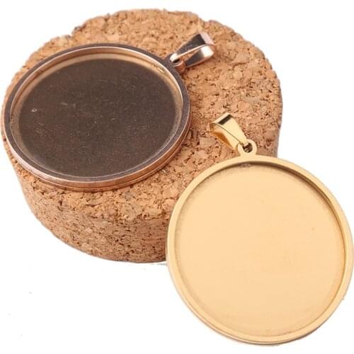 Onwear 10pcs stainless steel rose gold pendant glass cabochon base settings diy blank trays for necklace jewelry making
